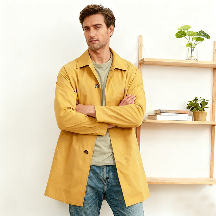 Men's mid-length car coat with lapel collar and concealed button placket Mune Fashion