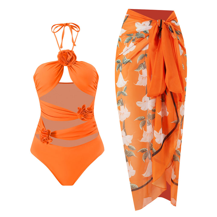 Ladies' one-piece swimsuit with floral details and transparent insert Mune Fashion