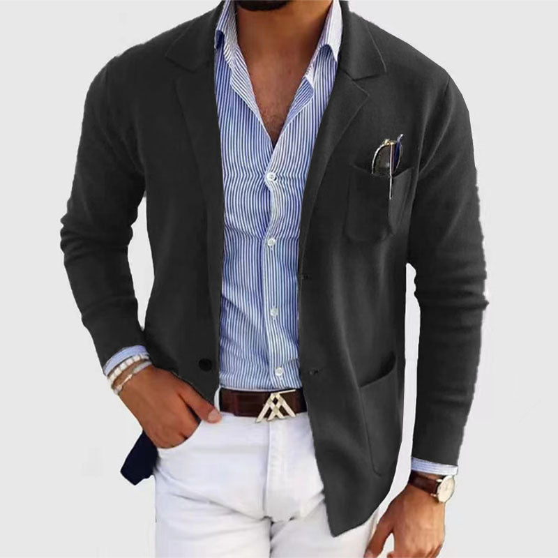 Men's casual knit blazer in jacket style with breast pocket and patch pockets Mune Fashion