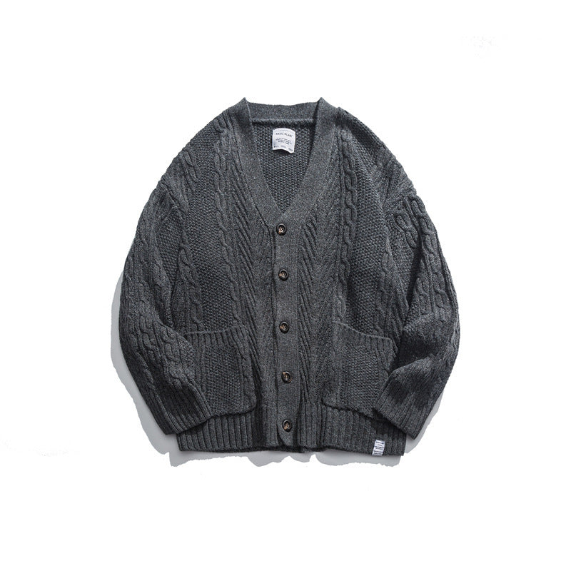 Unisex Oversized Knit Cardigan with Cable Pattern, V-Neck and Patch Pockets Mune Fashion