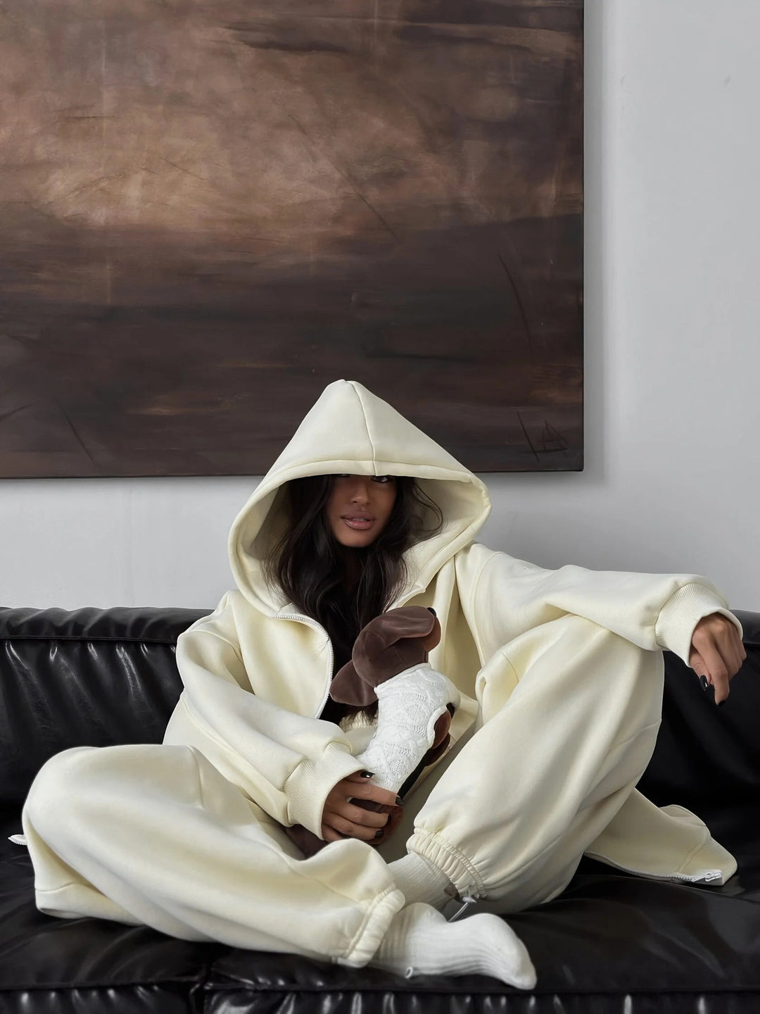 Women's Oversize Hoodie Jacket with Concealed Zipper and Comfortable Scuba Look Mune Fashion