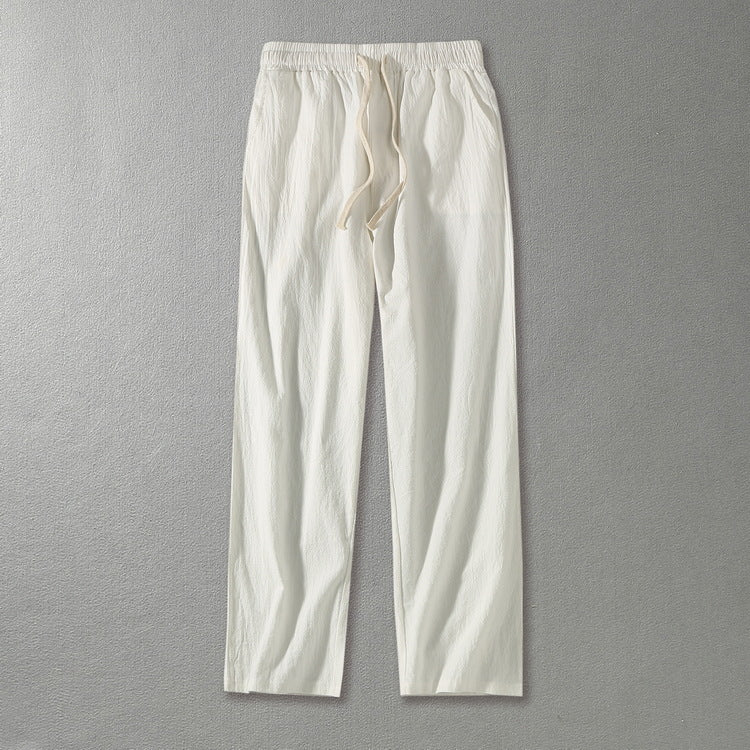 Men's linen pants with elastic waistband and drawstring straight leg Mune Fashion
