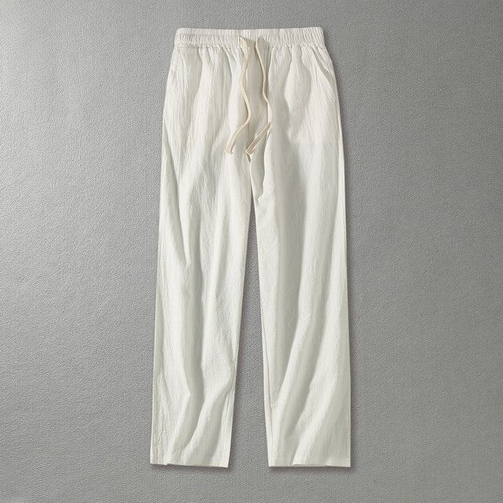 Men's linen pants with elastic waistband and drawstring straight leg Mune Fashion