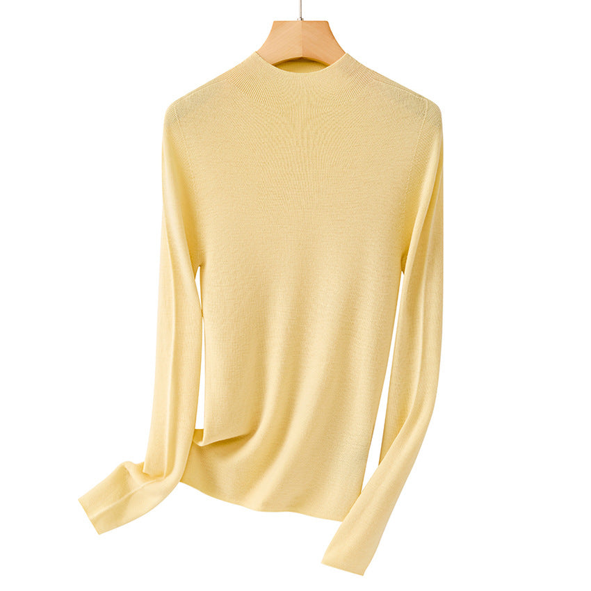 Women fine knit long sleeve with short standing collar and slim silhouette Mune Fashion