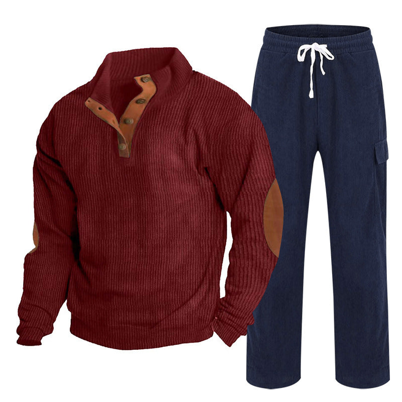 Men's nano structured fine knit half button pullover and fine cord cargo two-piece Mune Fashion