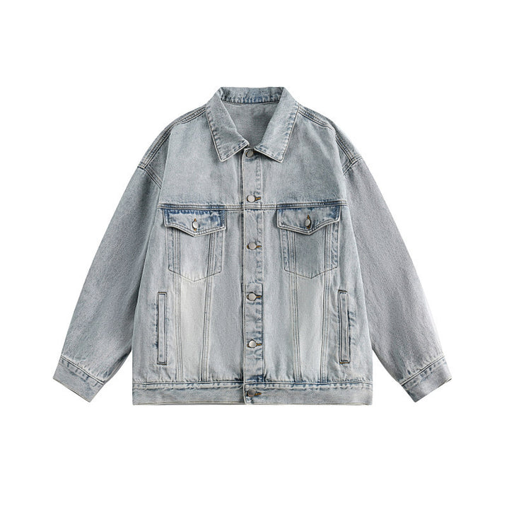 Men's Boxy Denim Overshirt Jacket with Snap Button Placket, Flap Pockets & Straight Hem Mune Fashion