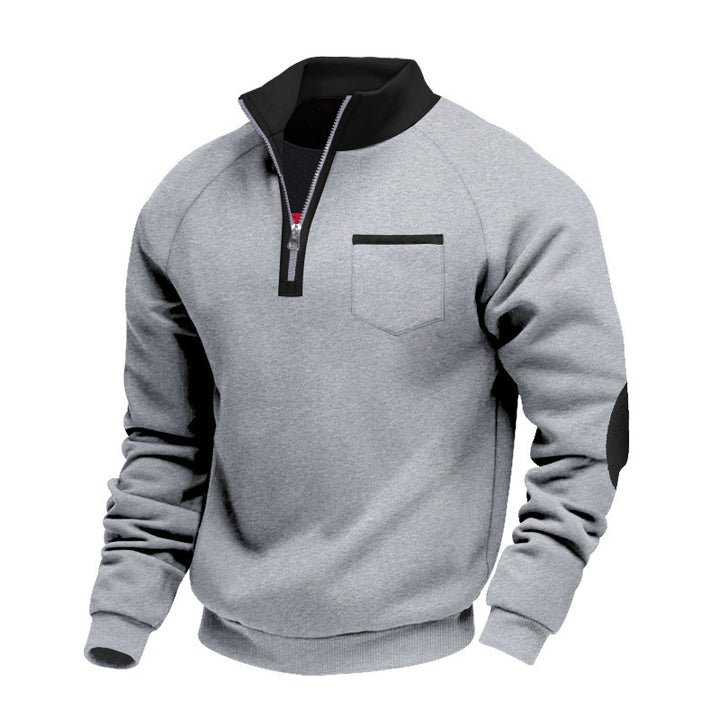 Men's Fleece Quarterzip Pullover with Chest Pocket and Elbow Patches Mune Fashion