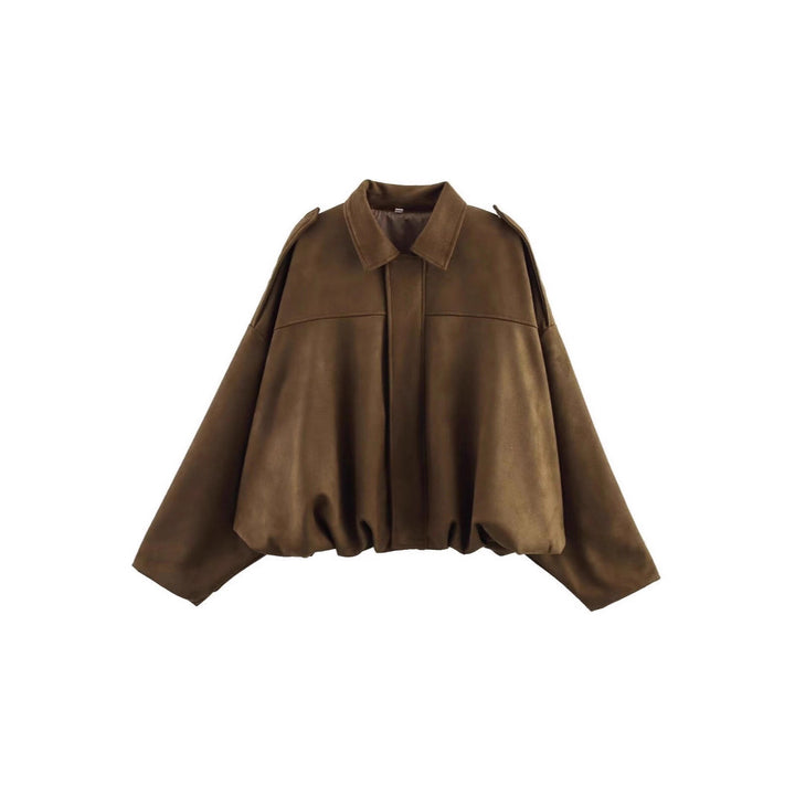 Women's Oversized Short Jacket with Balloon Hem, Shoulder Pads and Concealed Front Placket Mune Fashion