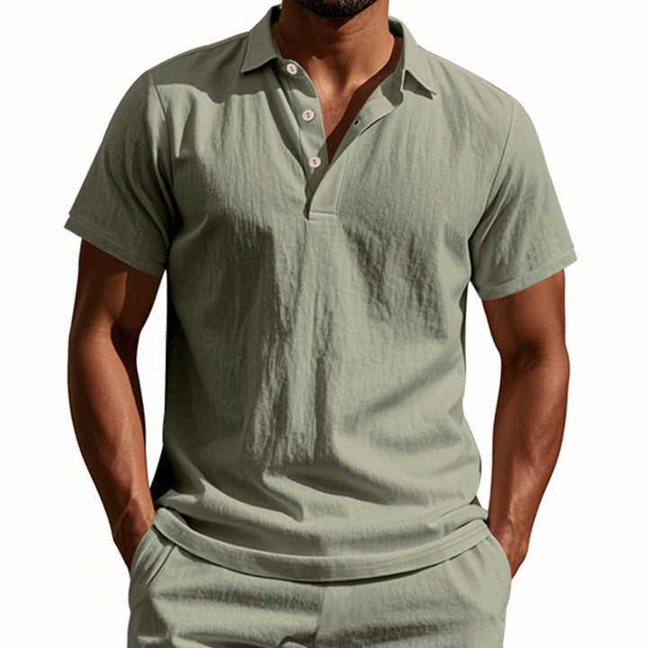 Men's breathable gauze polo shirt with open collar loose fit and button placket Mune Fashion