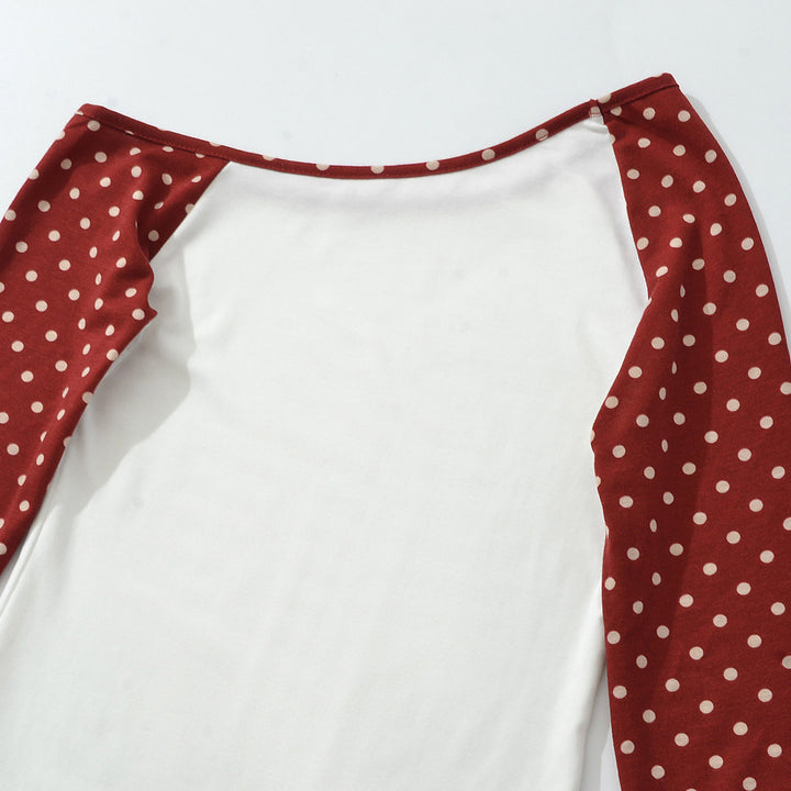 Ladies Asymmetrical Long Sleeve with Polka Dot Raglan Sleeves Mune Fashion