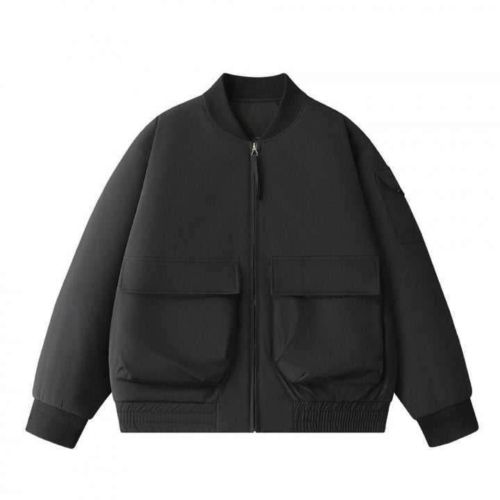 Unisex Short-Cut Utility Bomber Jacket with Large Front Pockets and Sleeve Organizer Mune Fashion