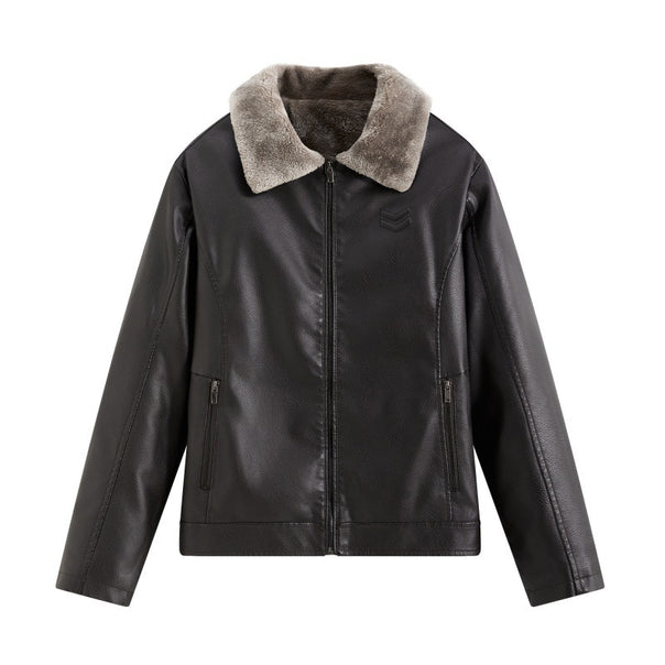 Men's Elegant Leather Jacket with Faux Fur Collar Mune Fashion