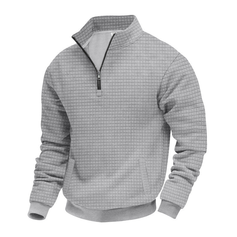Men's quilted half-zip sweater with square waffle texture and kangaroo pocket Mune Fashion