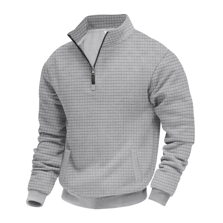 Men's quilted half-zip sweater with square waffle texture and kangaroo pocket Mune Fashion