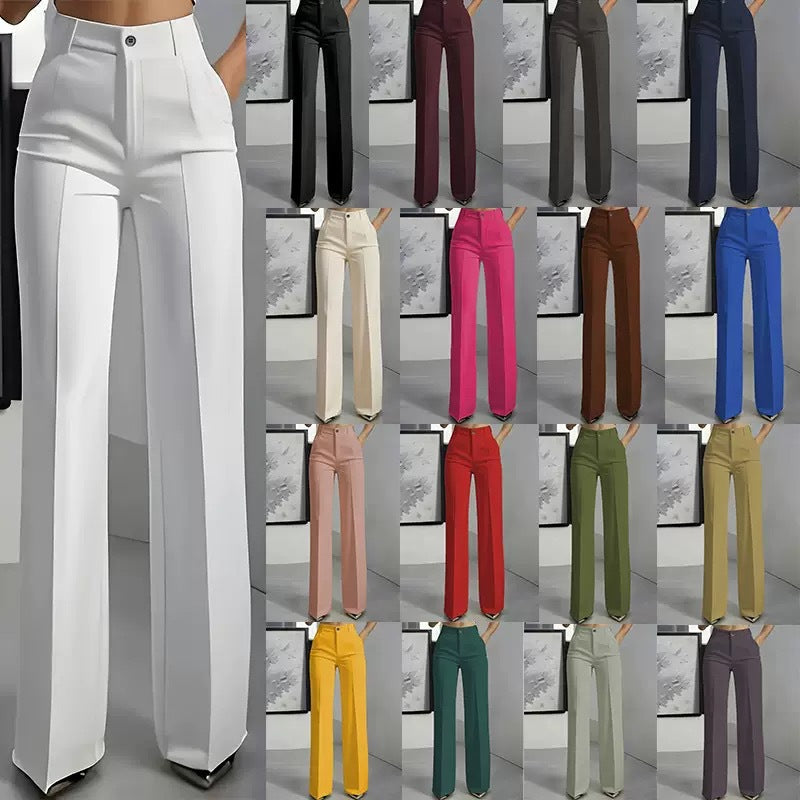 Women High-Waisted Palazzo Pants with Crease and Front Pockets Mune Fashion