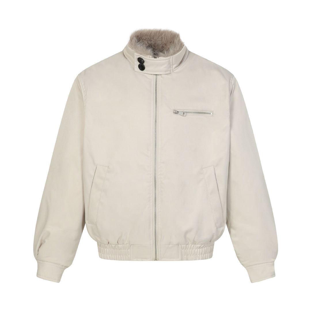 Men's short bomber-style jacket with quilted insulation and faux fur stand-up collar Mune Fashion