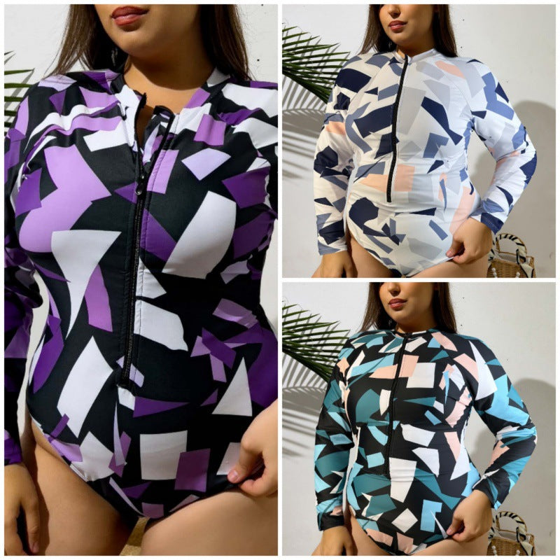 Women's One-Piece Swimsuit with High Collar and Long Sleeve Mune Fashion