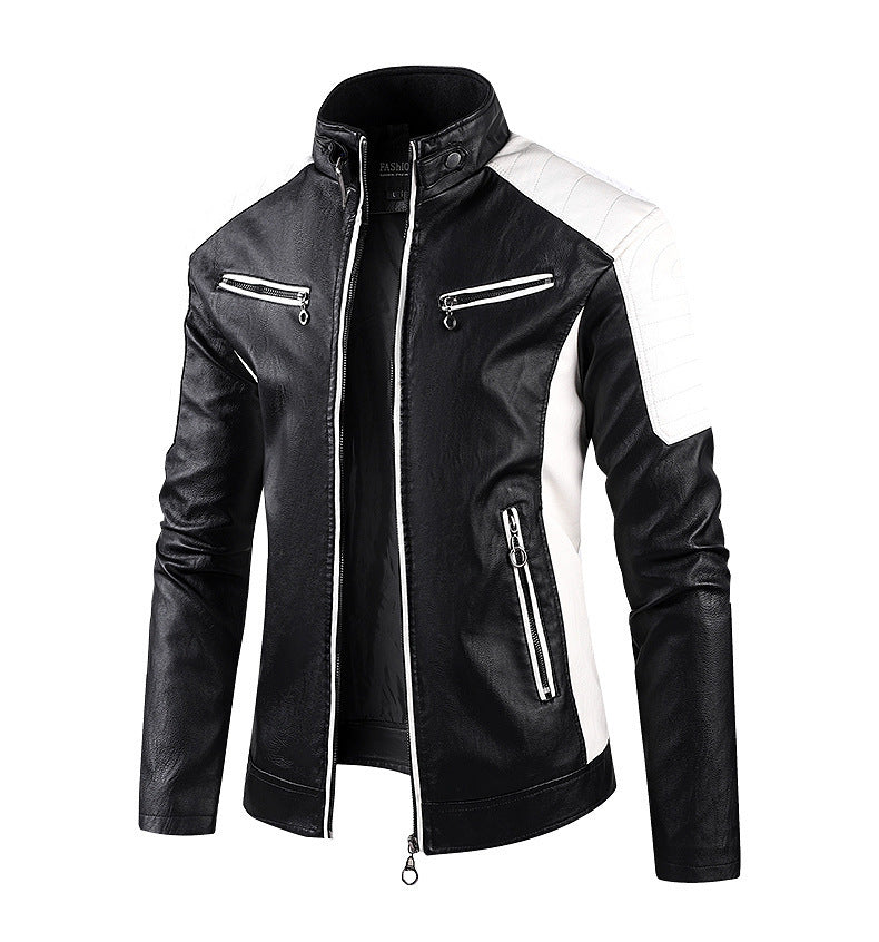 Men's sporty faux leather jacket with high collar Mune Fashion