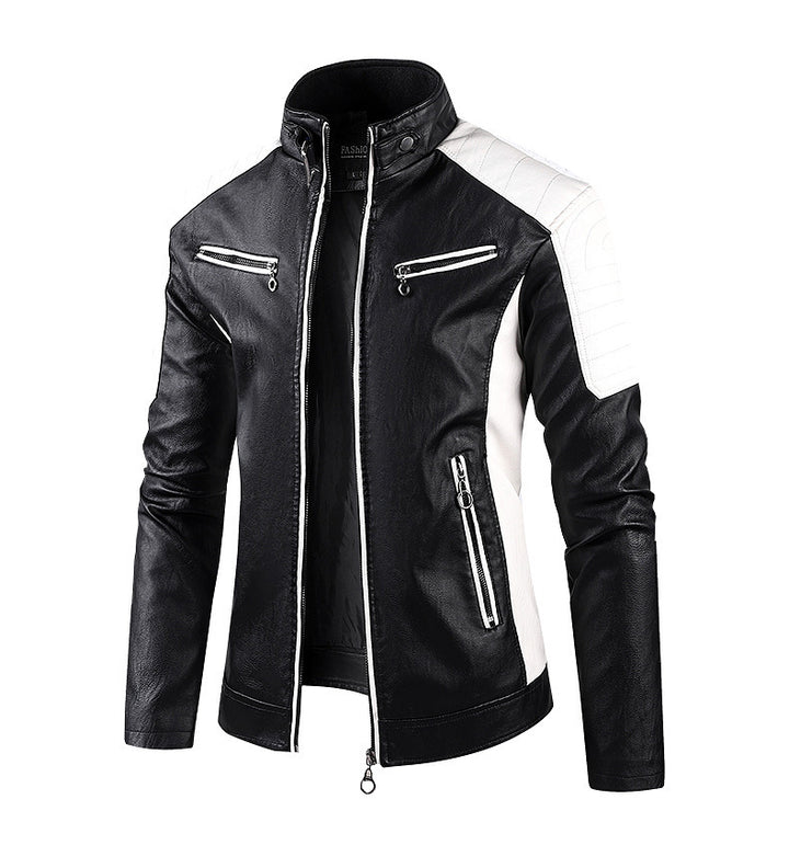 Men's sporty faux leather jacket with high collar Mune Fashion