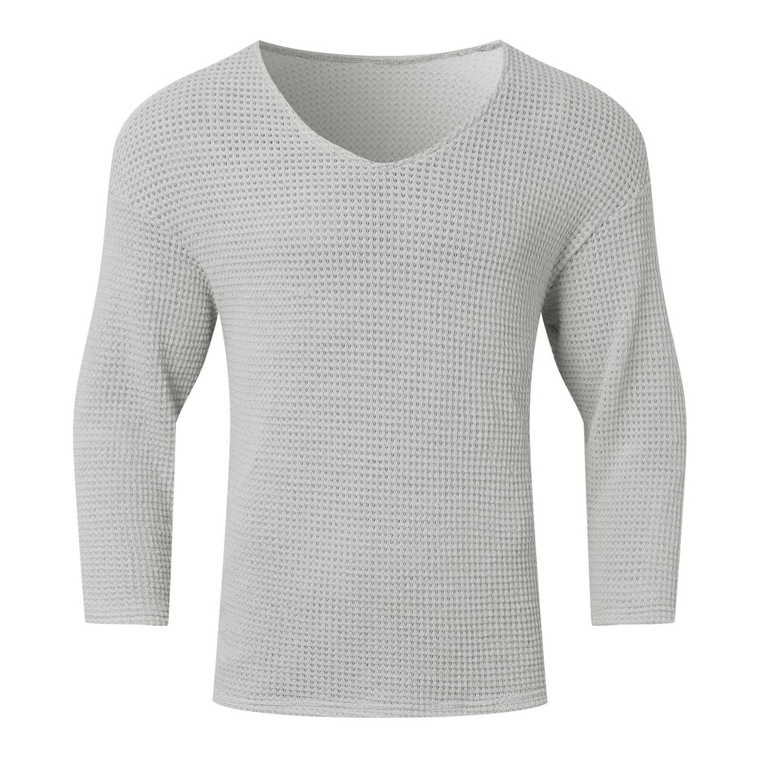 Men's structured waffle knit long sleeve shirt with V-neck and warming thermoeffect Mune Fashion