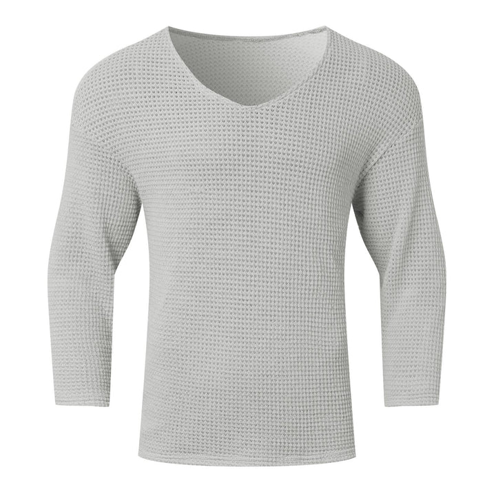 Men's structured waffle knit long sleeve shirt with V-neck and warming thermoeffect Mune Fashion