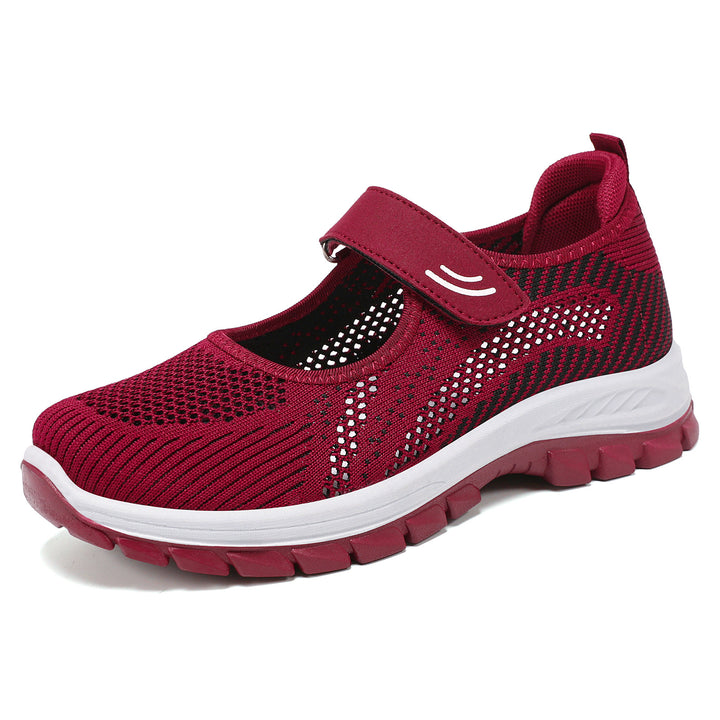 Women's breathable knitted Mary Jane walking sneakers with Velcro and cushioning lightweight sole Mune Fashion