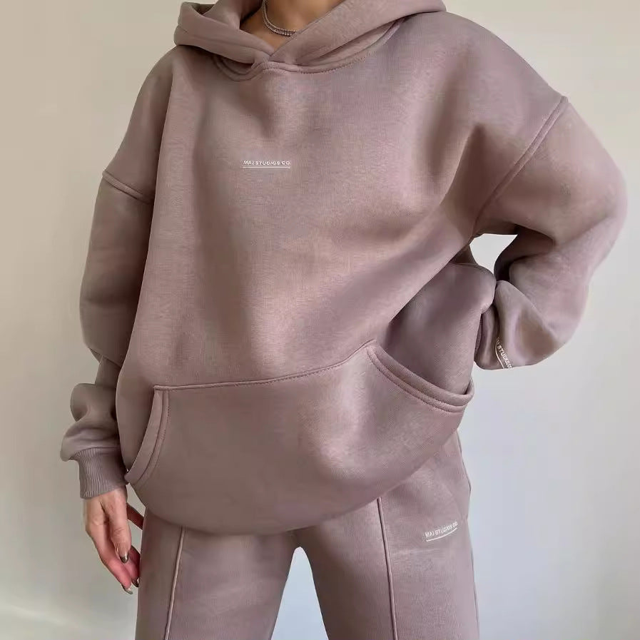 Women's Set Heavy French-Terry Oversize Hoodie with Kangaroo Pocket and Slim Joggers Mune Fashion