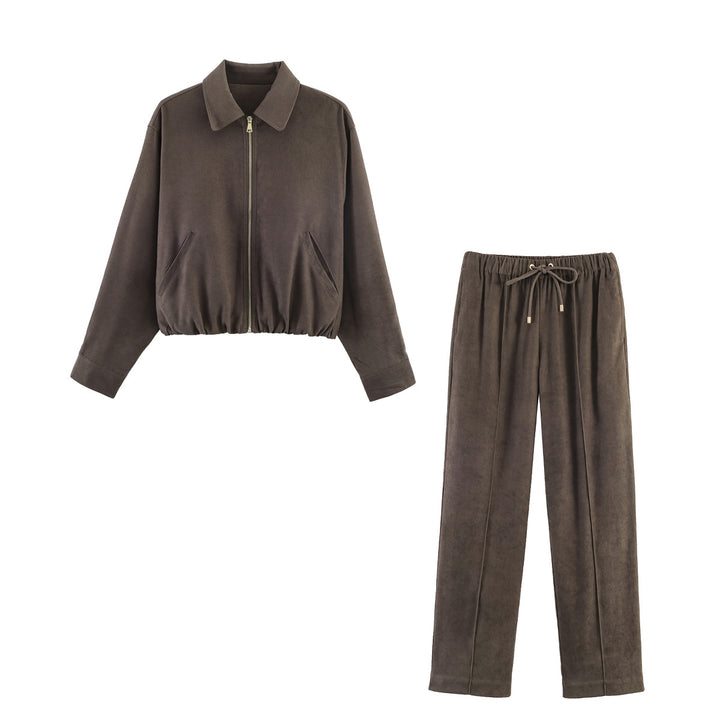 Women's Wide Velour Pants with Elastic Tunnel Drawstring and Crease Mune Fashion