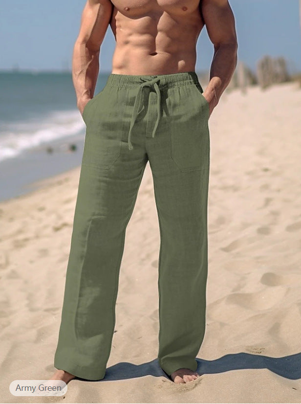 Men's straight-cut linen lounge pants with drawstring, deep pockets, and breathable texture Mune Fashion