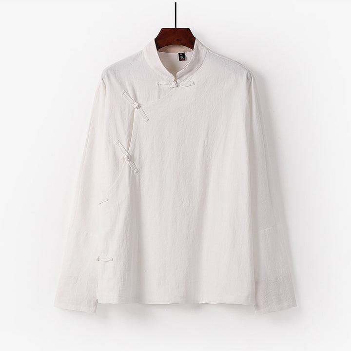 Men's Loose Stand Collar Top with Toggle Buttons and Side Button Placket Mune Fashion