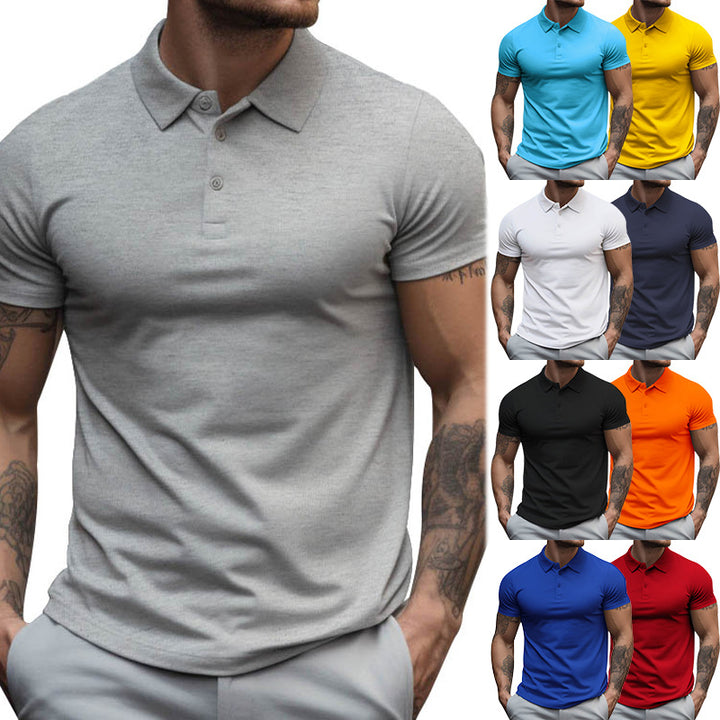 Men's athletic fitted pique polo shirt short-sleeved with hidden button placket Mune Fashion