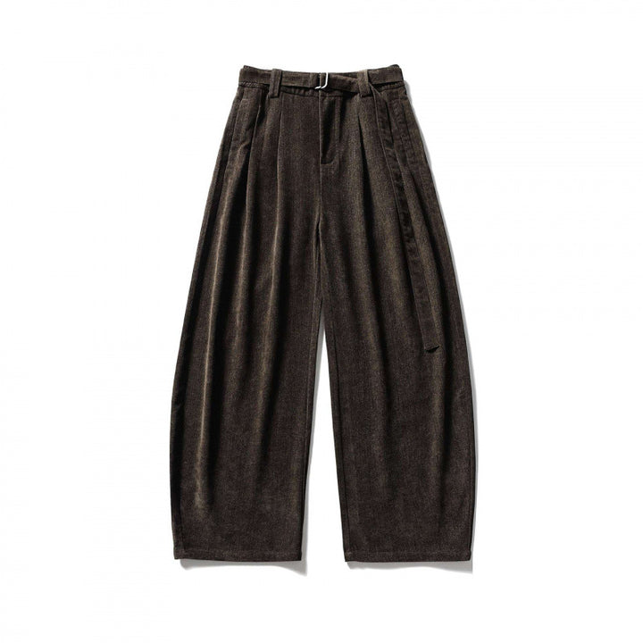 Women's Wide High Waist Pants with Pleats, Balloon Silhouette and Fabric Belt Mune Fashion