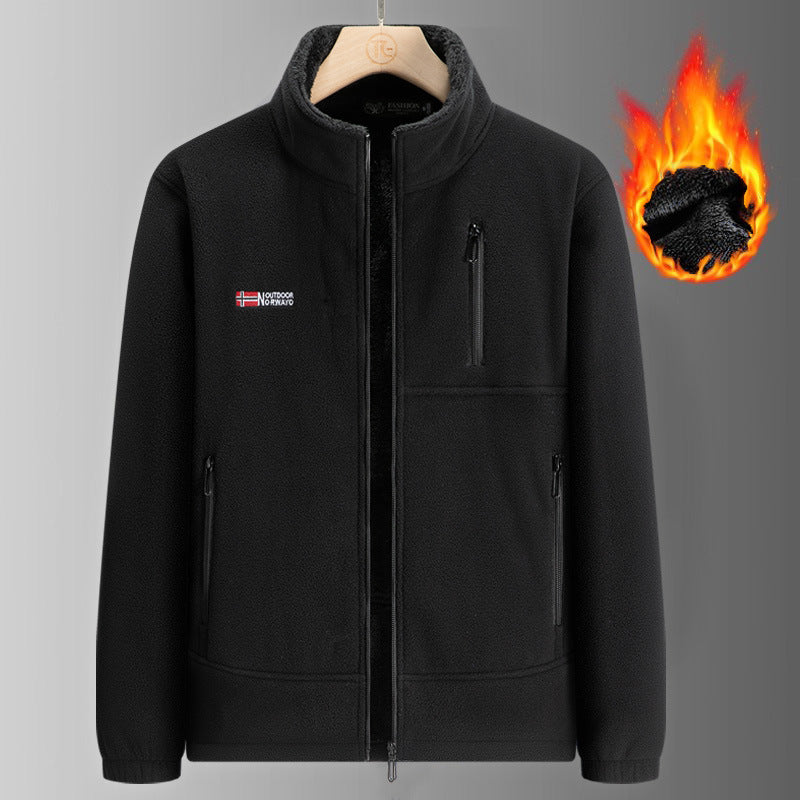 Men's Thermo Fleece Jacket with Sherpa Lining, Stand-Up Collar and Zipper Pockets Mune Fashion