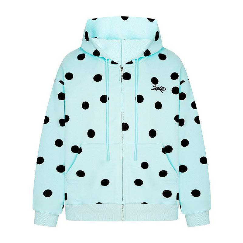 Women's hooded sweat jacket with full zip, oversized cut and polka dot print Mune Fashion