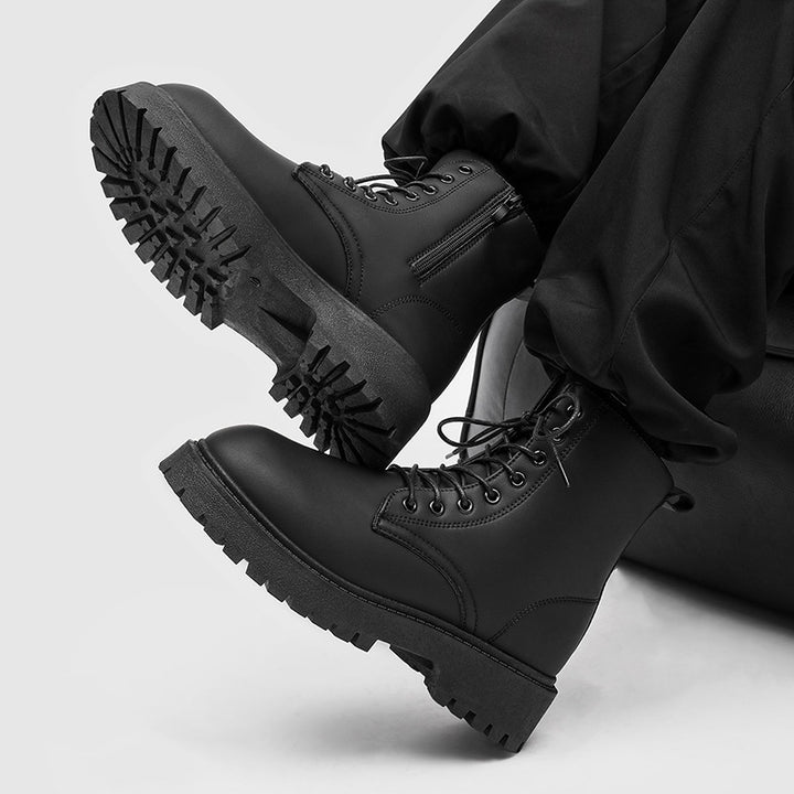 Women's Platform Combat Boots with Sturdy Tread Sole and Pull Tab Mune Fashion