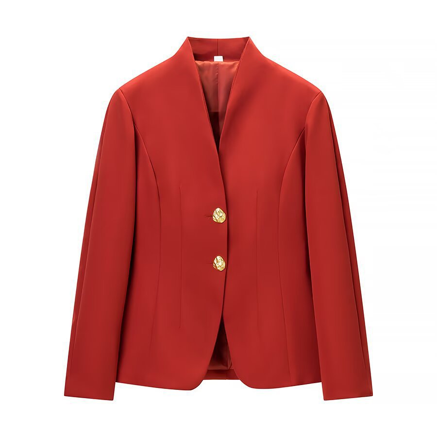 Ladies two-piece tailored blazer and high-waist trousers set with gold button detail Mune Fashion