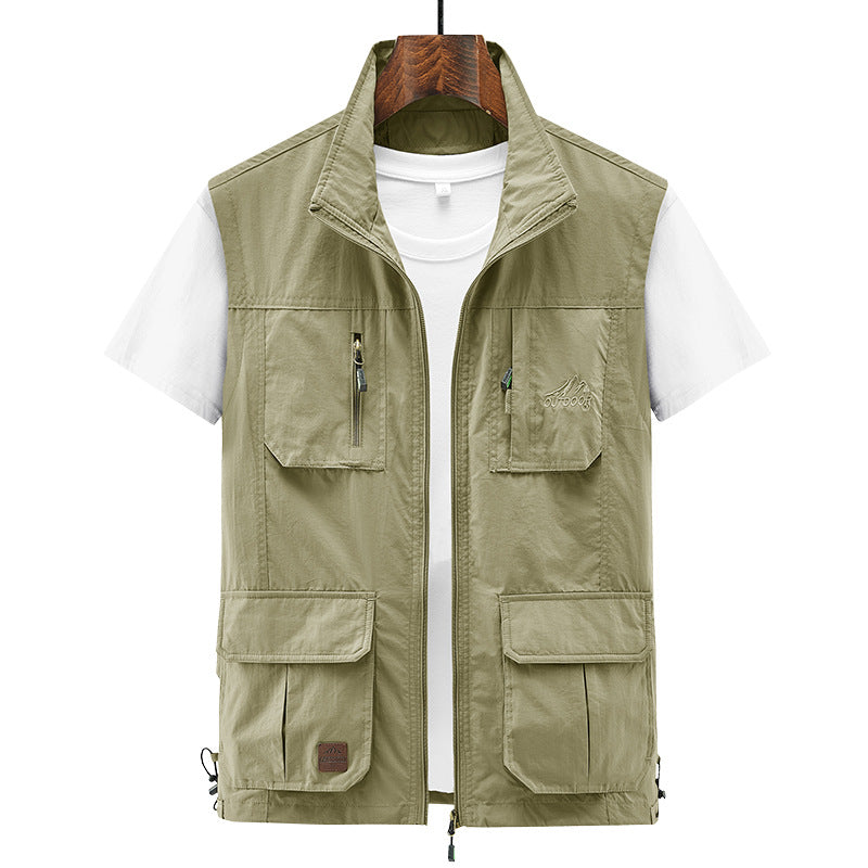 Men's Lightweight Utility Vest with Stand-Up Collar, Zipper Front and Multiple Zip Pockets Mune Fashion