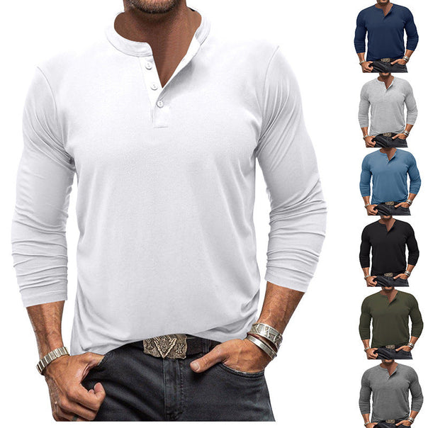 Men's Long Sleeve T-Shirt with Button Placket Mune