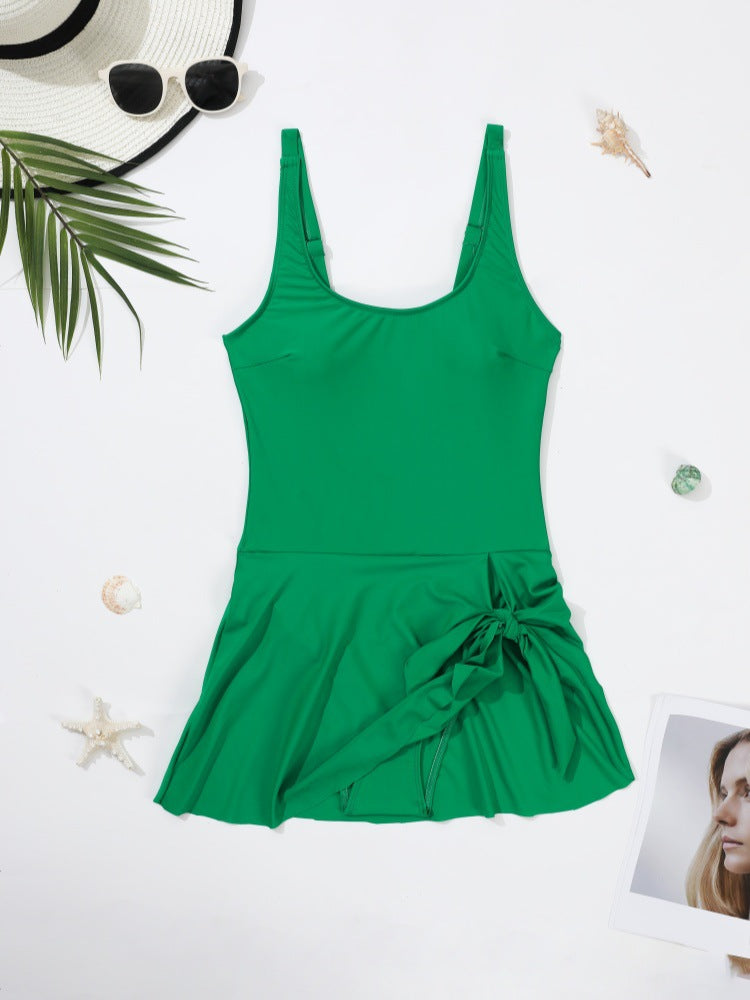 Women's One-Piece Swimsuit with Fashionable Skirt and Playful Knot Detail Mune Fashion