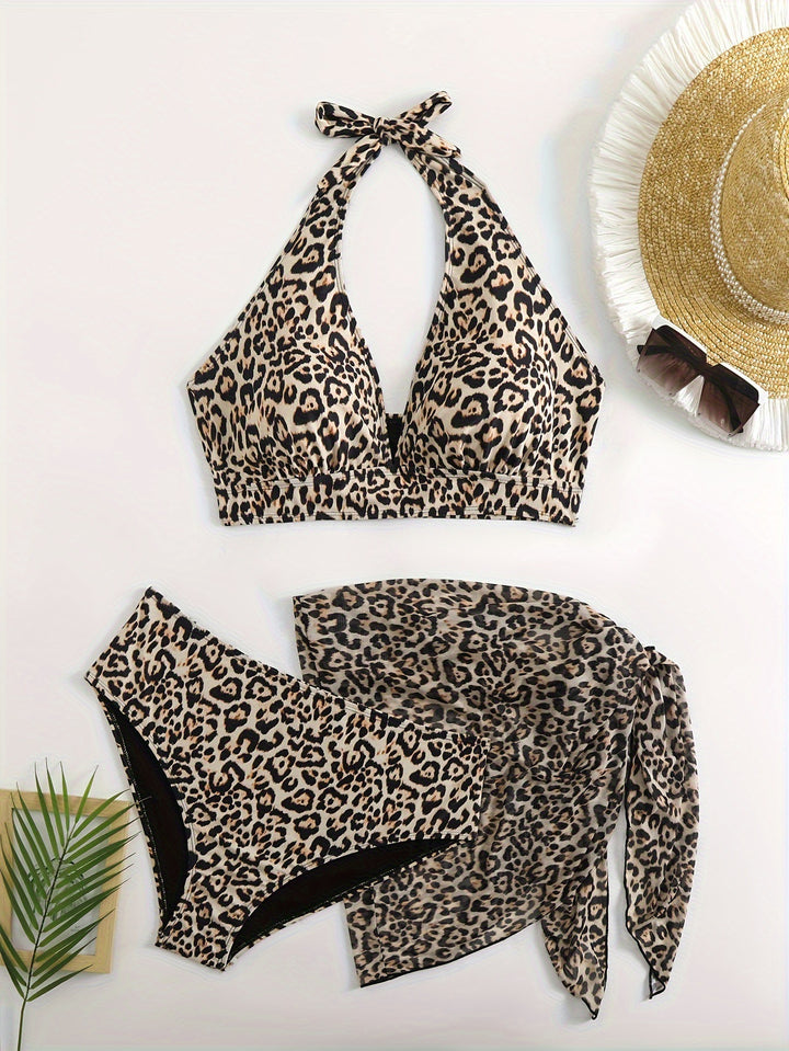 Women's triangle bikini set with elegant wrap and sophisticated animal print Mune Fashion