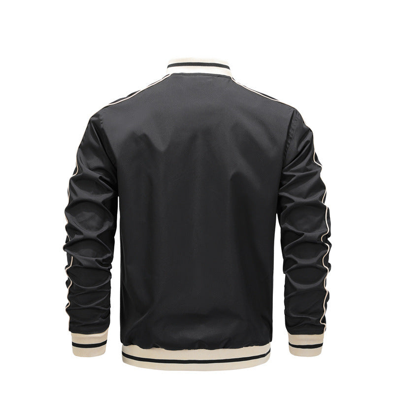 Men's Light Bomber Jacket with Contrast Piping, Zipper Pockets and Ribbed Cuffs Mune Fashion