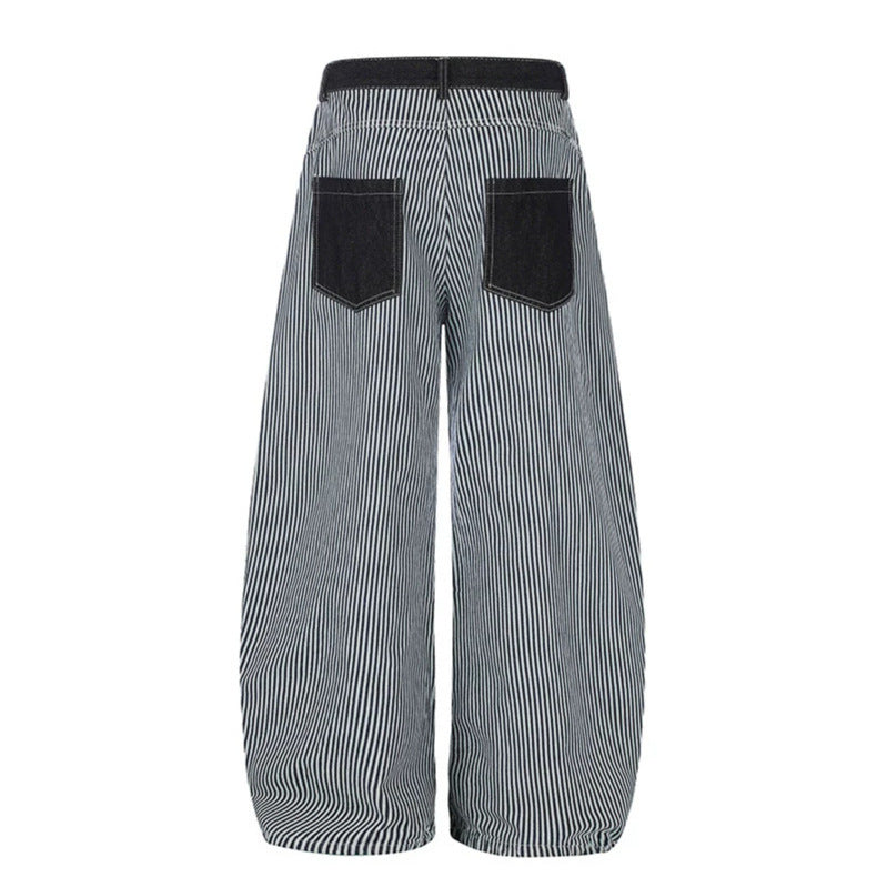 Women Wide Striped Palazzo Culotte with High Waist, Belt Loops and Applied Contrast Pockets Mune Fashion
