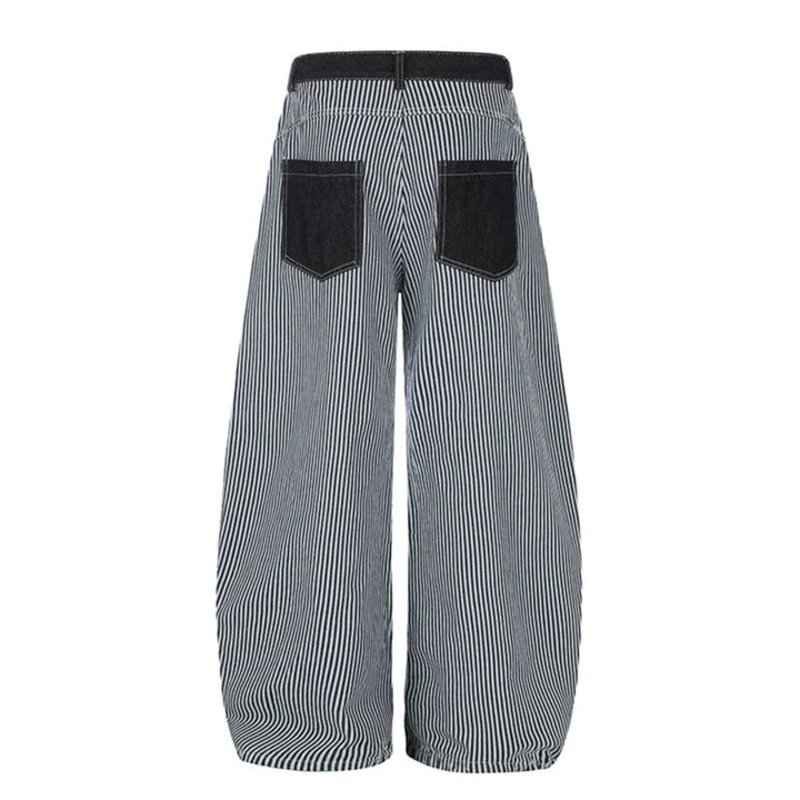Women Wide Striped Palazzo Culotte with High Waist, Belt Loops and Applied Contrast Pockets Mune Fashion