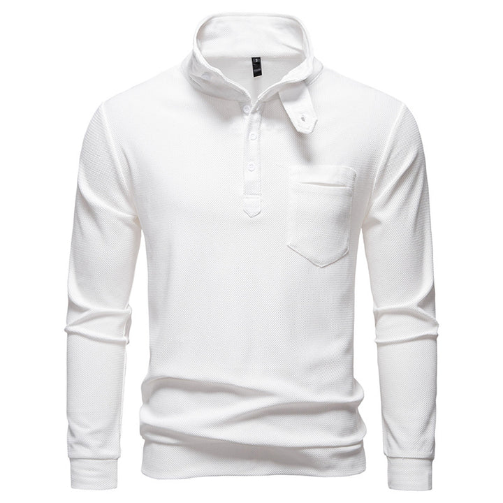 Men's Textured Waffle Knit Henley Shirt with High Collar, Button Placket and Chest Pocket Mune Fashion