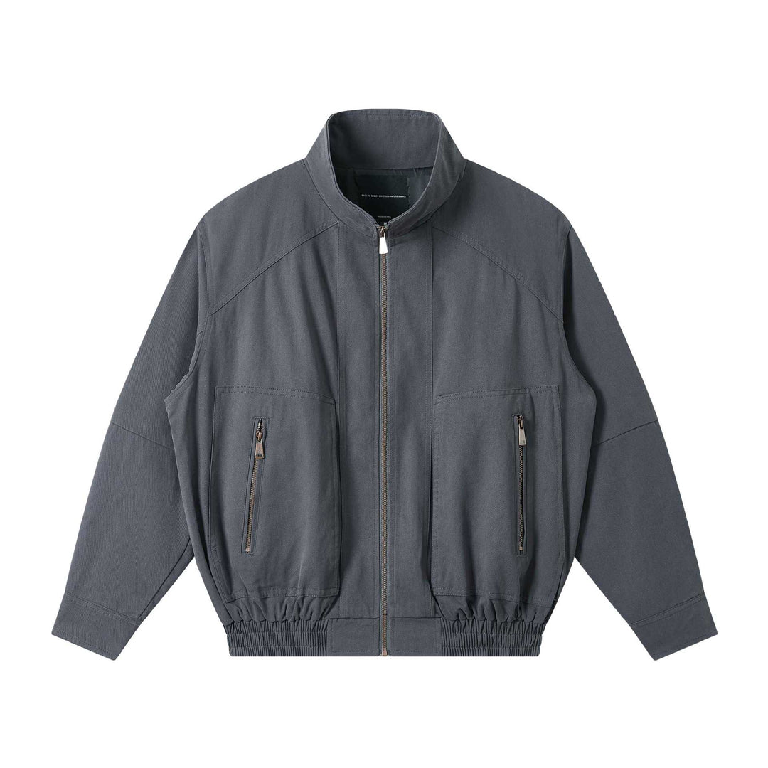 Men's Lightweight Canvas Field Jacket with Stand-Up Collar, Concealed Zipper and Elastic Hem Mune Fashion