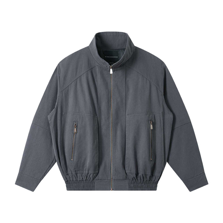 Men's Lightweight Canvas Field Jacket with Stand-Up Collar, Concealed Zipper and Elastic Hem Mune Fashion