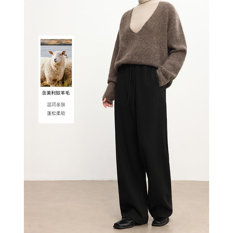 Women's Elastic Wide-Leg Casual Pants with Drawstring and Crease Detail