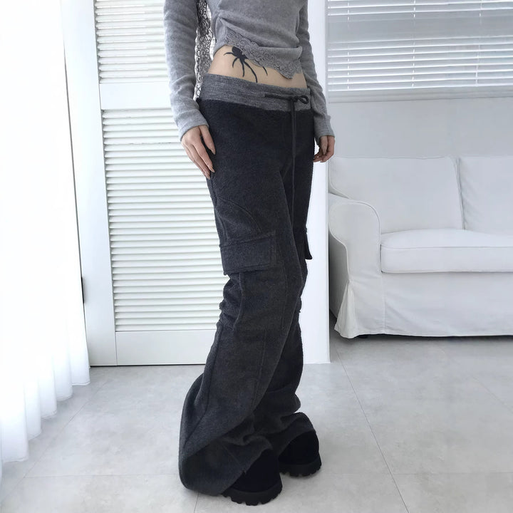 Women Flared Cargo Lounge Pants with High Waist and Drawstring Mune Fashion