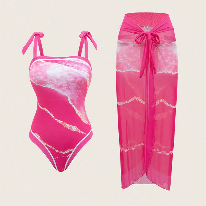 Women One-Piece Swimsuit with Transparent Wrap Skirt Mune Fashion