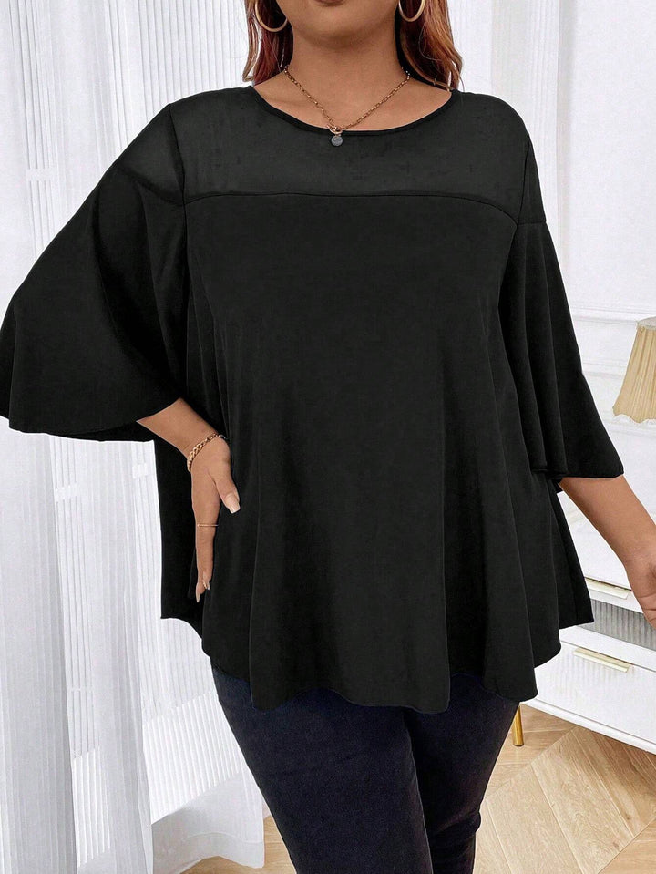 Women's Loose Chiffon Tunic Top with Sheer Insert and Wing Sleeves Mune Fashion
